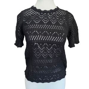 GAP Black Lace Knit Short Sleeve Top Size XXS